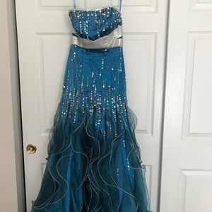 Blue Sequin Prom Formal Pageant Dress Gown